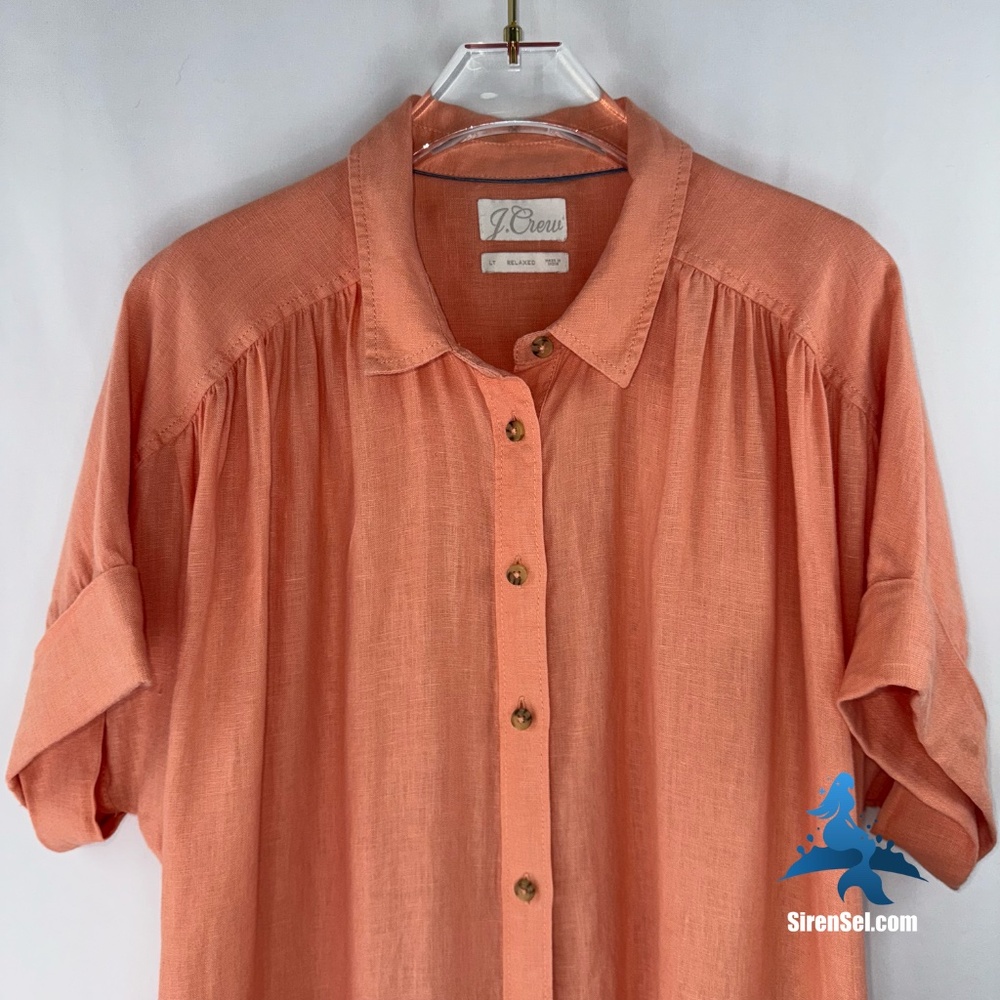 1146 J. Crew Relaxed-fit Short-Sleeve Linen Shirt-Dress - Size L - Orange - Picture 4 of 16